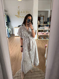 Vestido camisero Midi de Rayas con estampado de hojas y cinturón