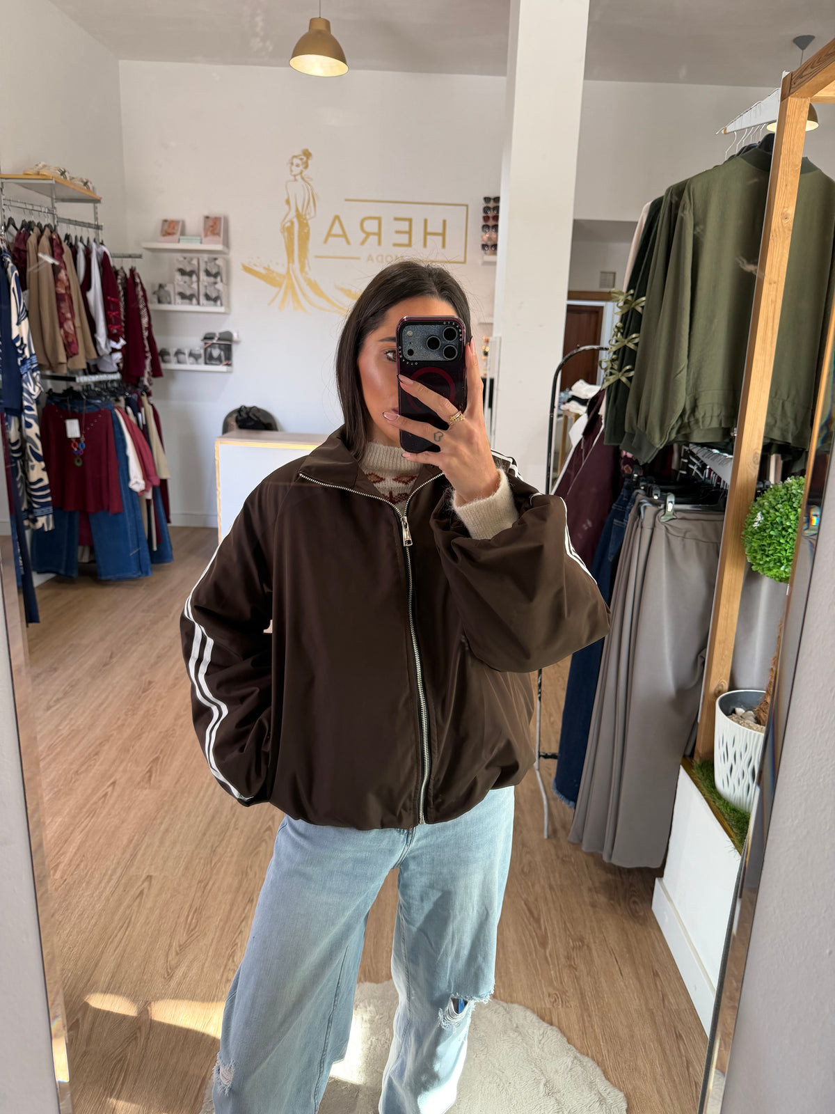 Chaqueta Bomber Estilo Deportivo con Bandas Laterales y Cuello Perkins