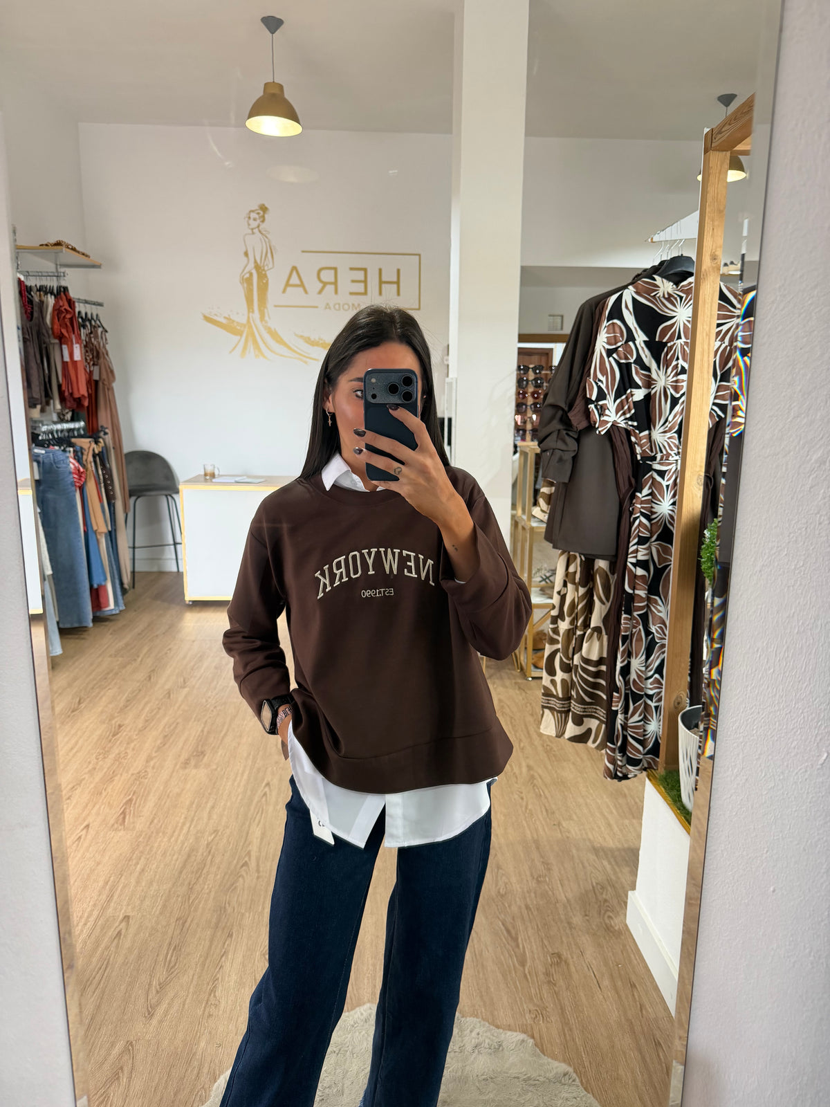 Sudadera Bordada New York / Sudadera Universitaria Crop Ligera