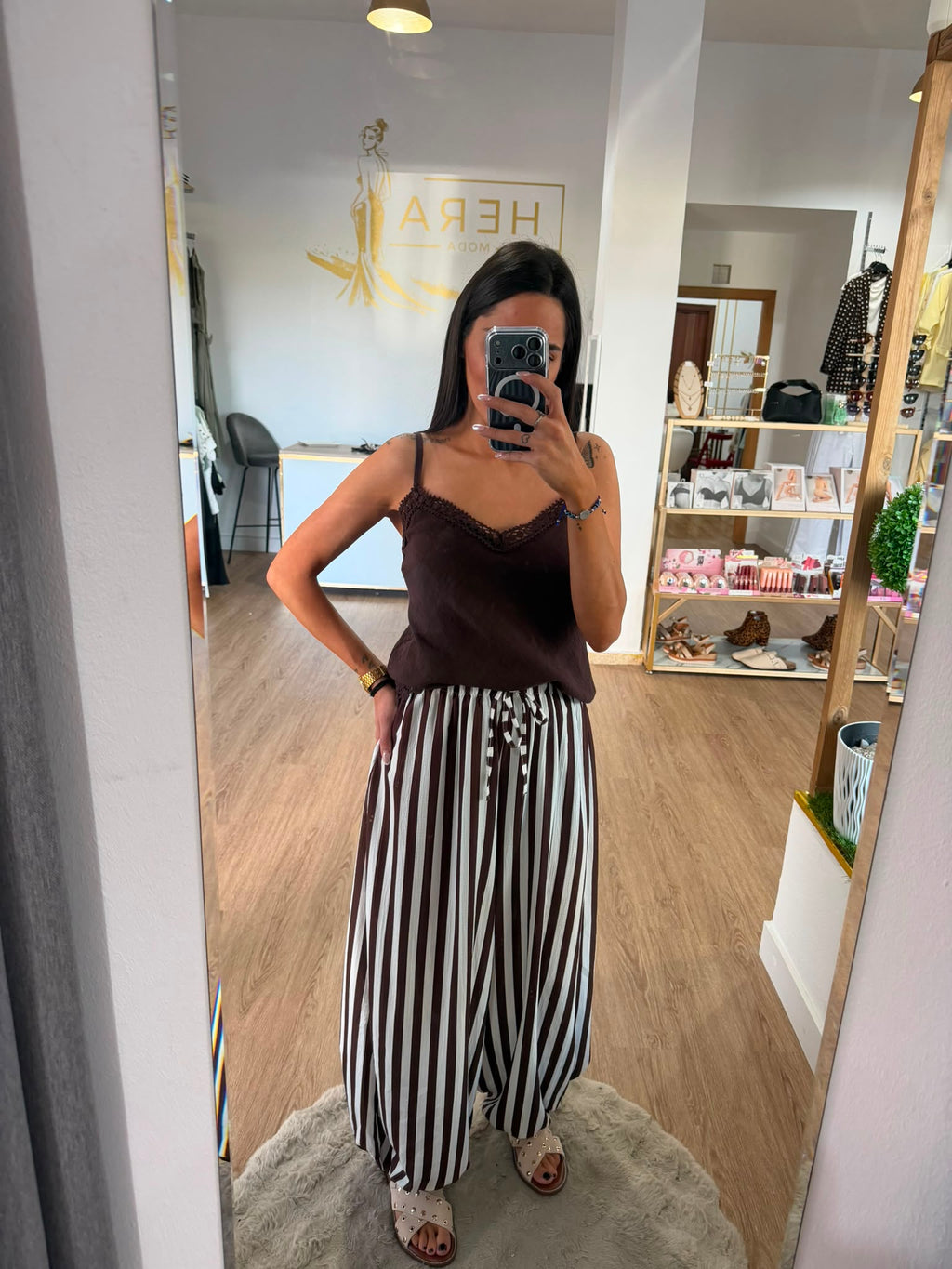 Pantalón Bombacho de Rayas Bicolor - Pantalón Fluido Mujer