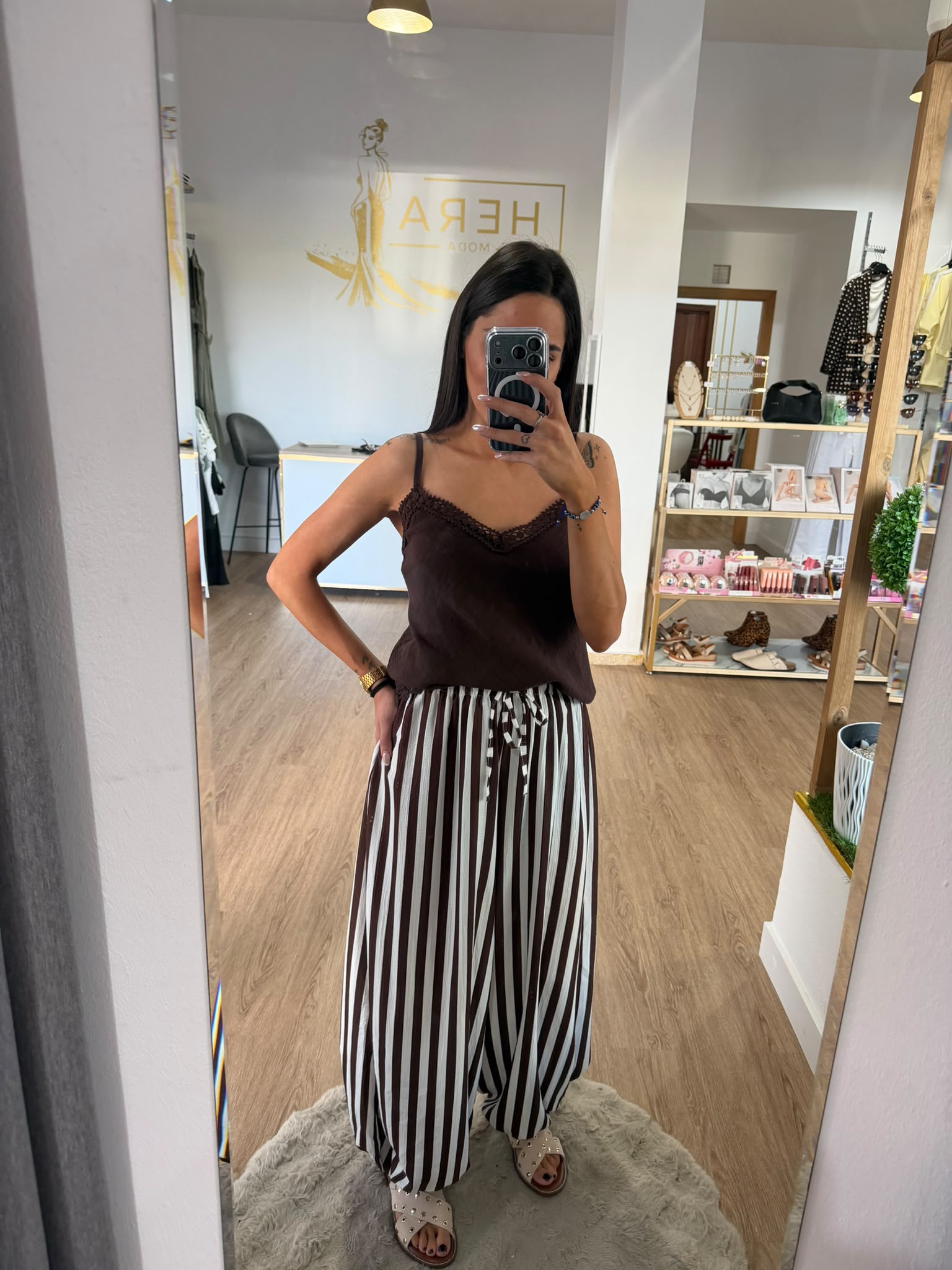 Pantalón Bombacho de Rayas Bicolor - Pantalón Fluido Mujer