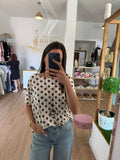Camiseta Fluida de Lunares con Collar / Camiseta Oversize Manga Caída