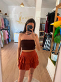 Falda Pantalón Corta con Volantes y Tachuelas Cintura ancha Mujer