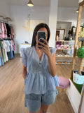 Blusa Fluida de Rayas con Volantes y Mini Bordados / Blusa Estilo Babydoll