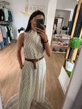 Vestido Midi de Lunares con Bajo Asimétrico y Cuello Perkins - Estilo Boho Chic