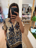 Blusa Fluida Estampado Floral y Cuello Mao / Blusa Boho
