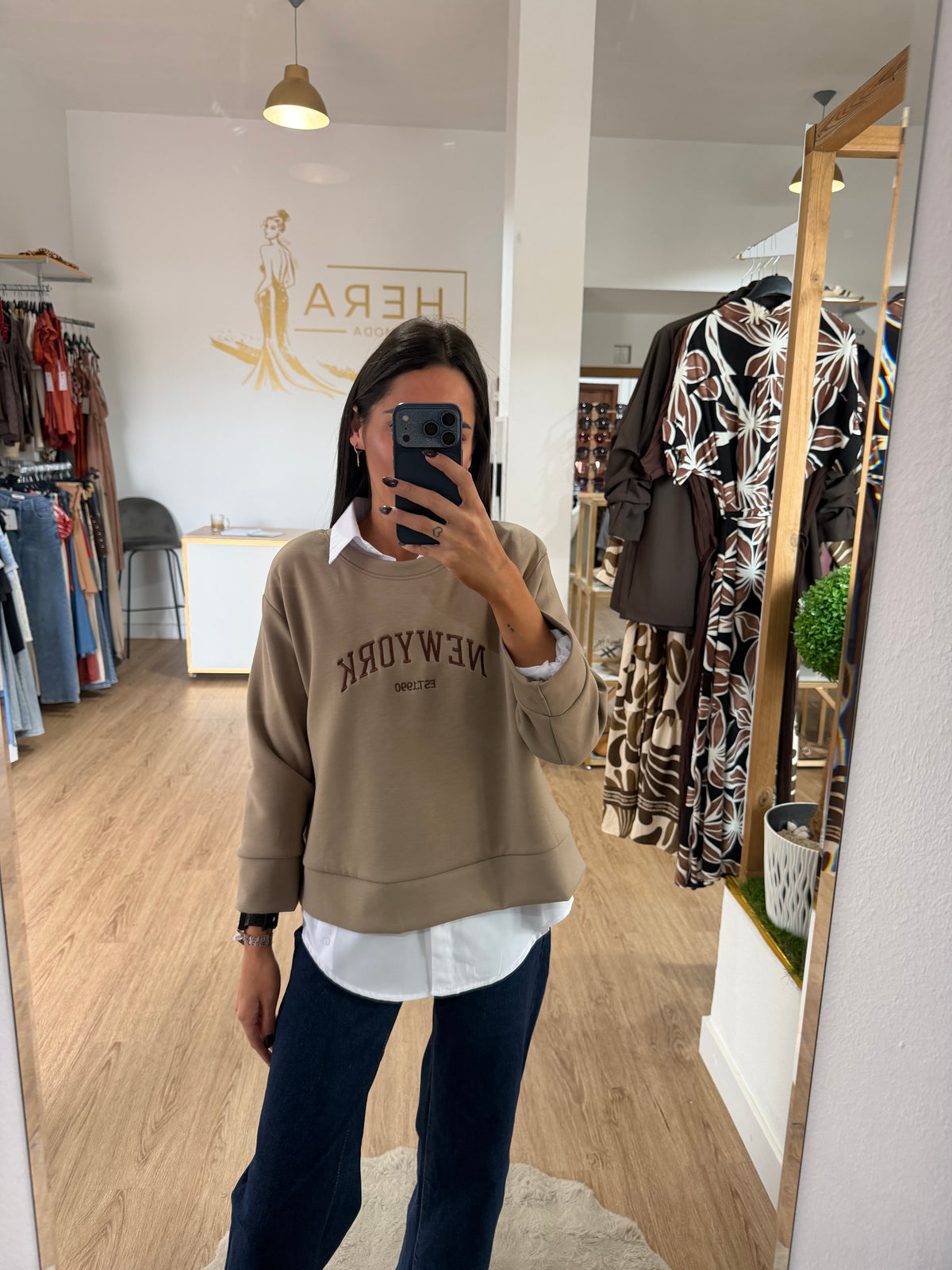Sudadera Bordada New York / Sudadera Universitaria Crop Ligera