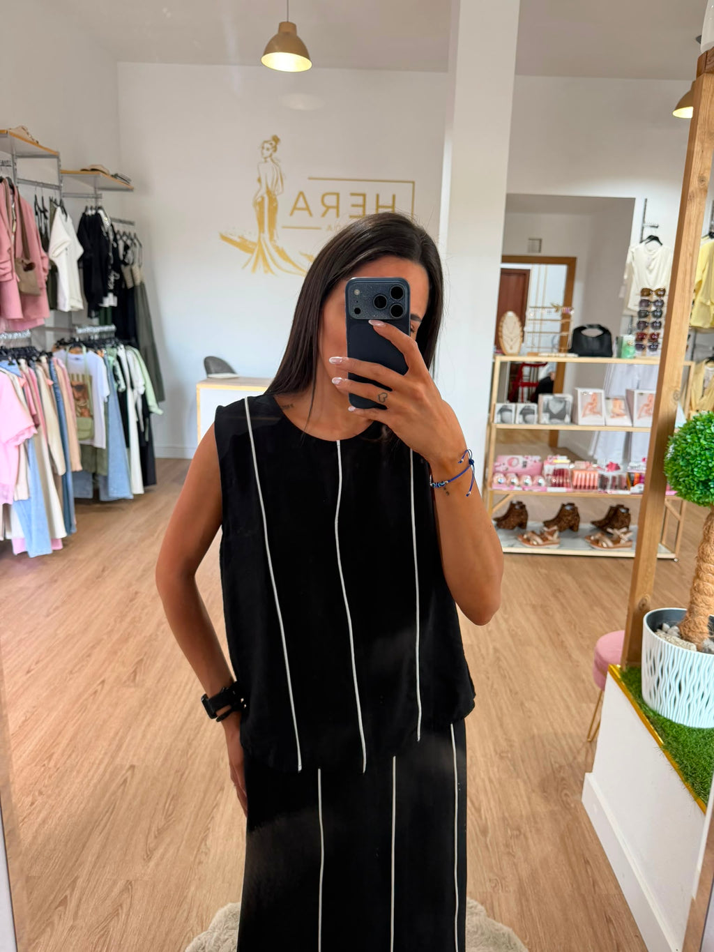 Conjunto Dos Piezas Falda Larga y Top - Set Fluido Rayas Verticales Mujer