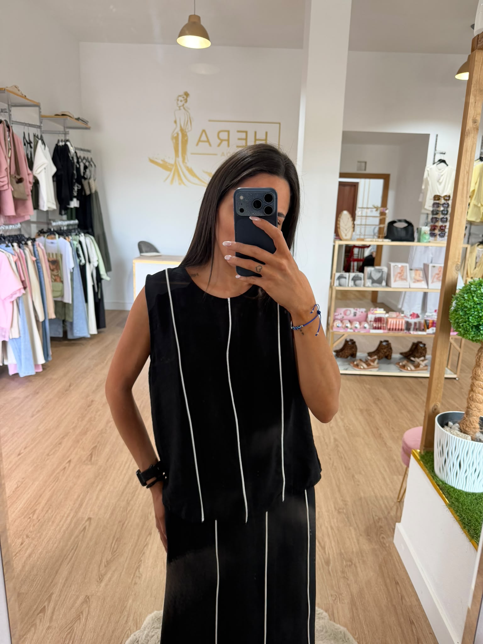 Conjunto Dos Piezas Falda Larga y Top - Set Fluido Rayas Verticales Mujer