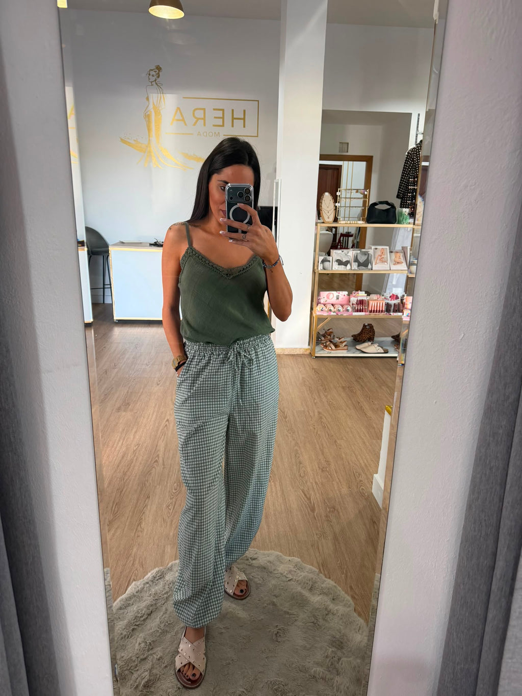 Pantalón Fluido de Cuadros Vichy - Pantalón Bombacho Ligero Mujer