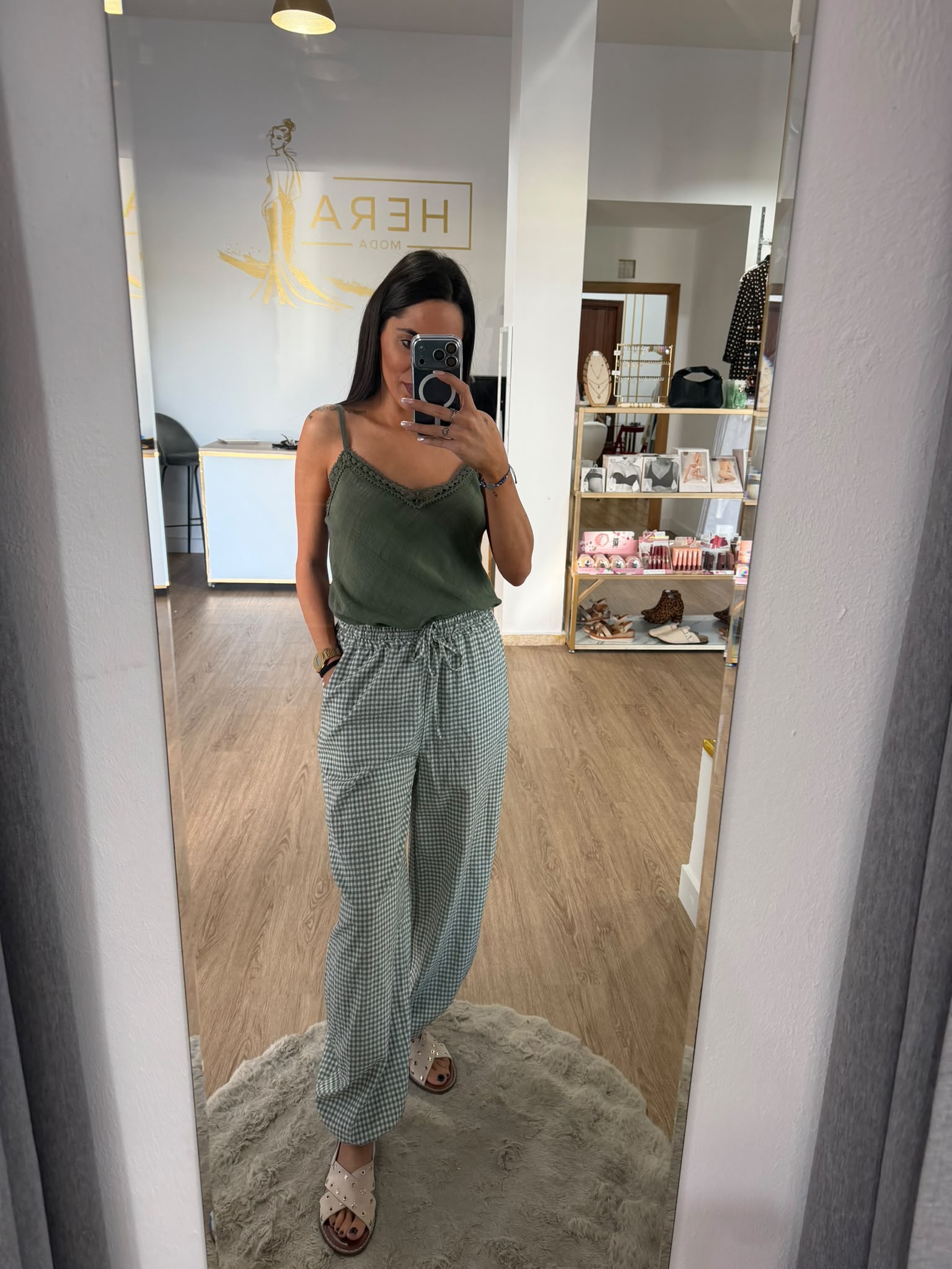 Pantalón Fluido de Cuadros Vichy - Pantalón Bombacho Ligero Mujer