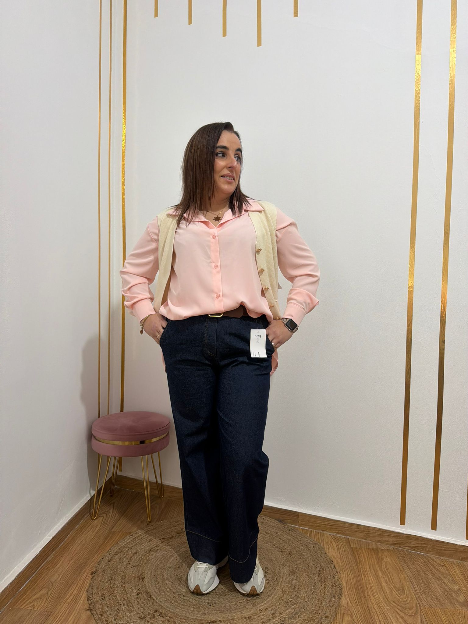 Denim Clarise Pantalón Denim Palazzo Azul Oscuro