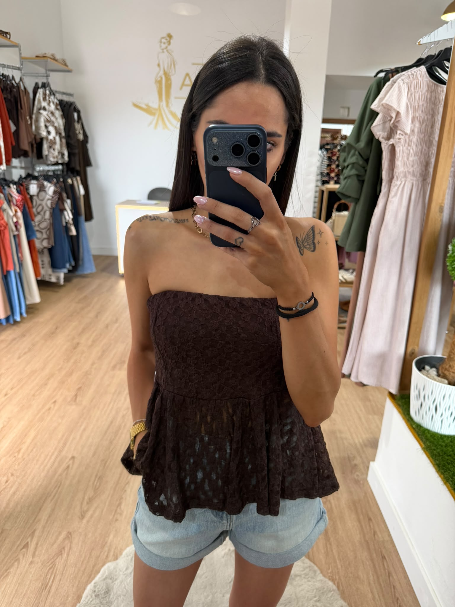 Top palabra de honor de encaje con peplum / Corset sin tirantes