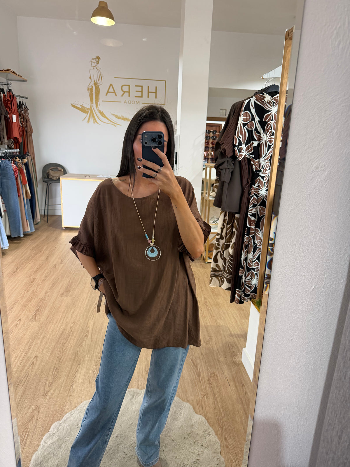 Blusa Bambula con Volantes en Manga / Top Fluido Texturizado
