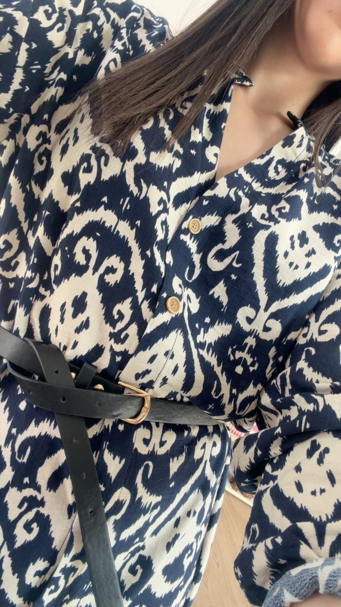 Vestido camisero Midi con Estampado Étnico y cinturón- 2 colores