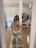 Vestido Camisero Largo Estampado Hojas Tropicales / Vestido Fluido Manga Corta