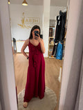 Vestido maxi fluido con volantes en cascada / Vestido largo de tirantes de escote v