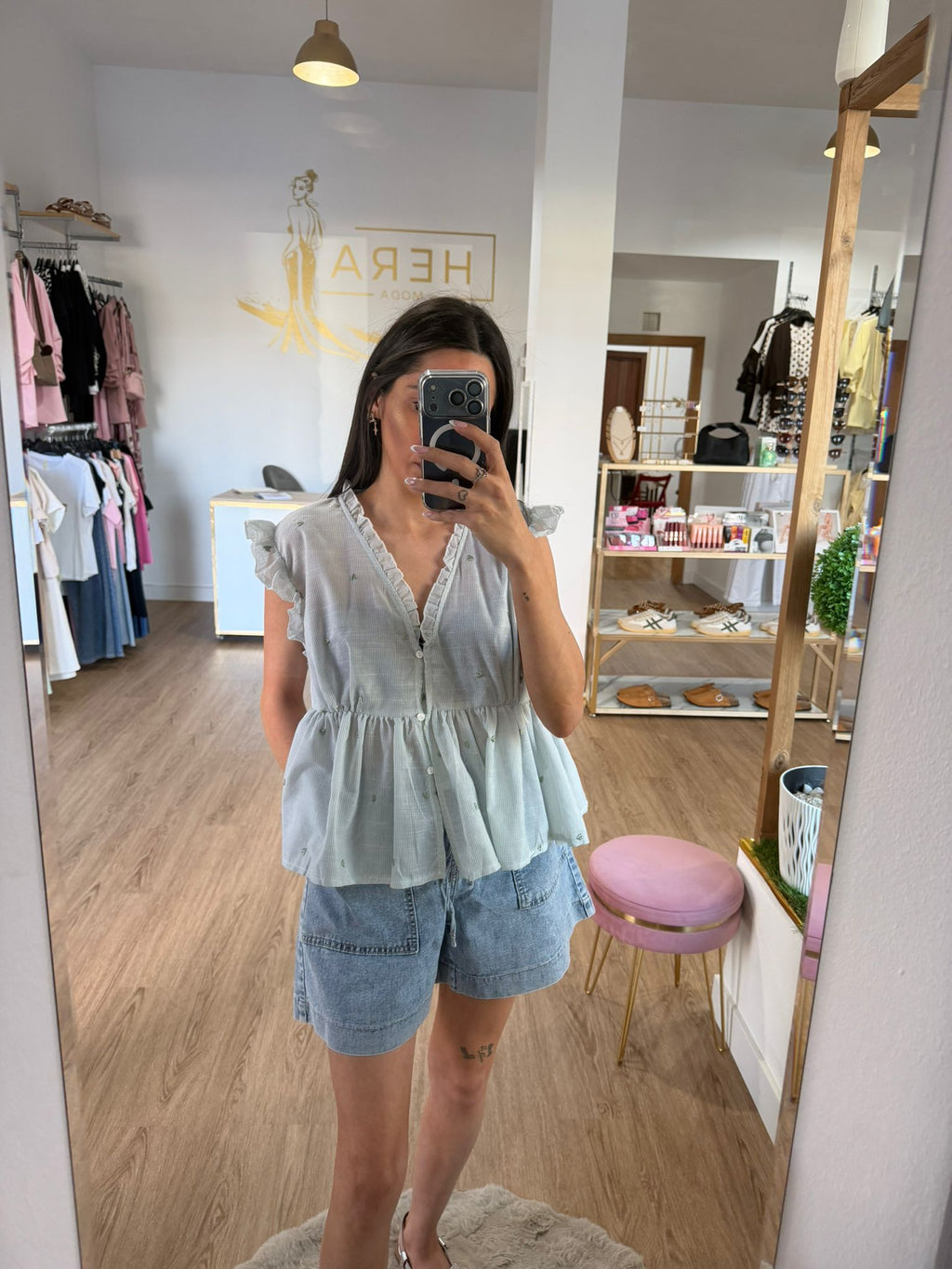 Blusa Fluida de Rayas con Volantes y Mini Bordados / Blusa Estilo Babydoll