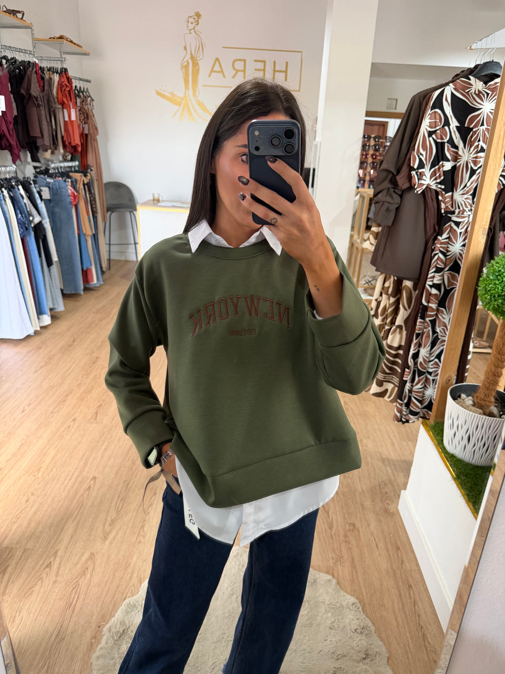 Sudadera Bordada New York / Sudadera Universitaria Crop Ligera