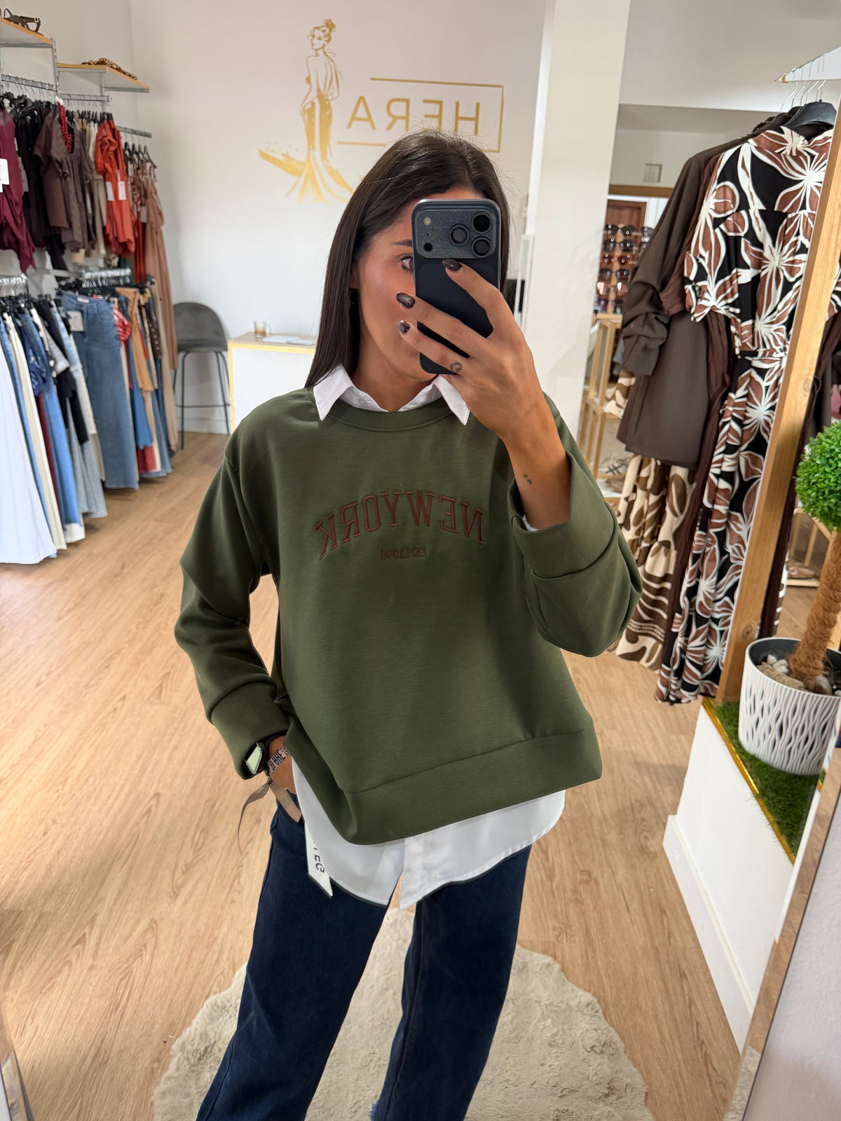 Sudadera Bordada New York / Sudadera Universitaria Crop Ligera