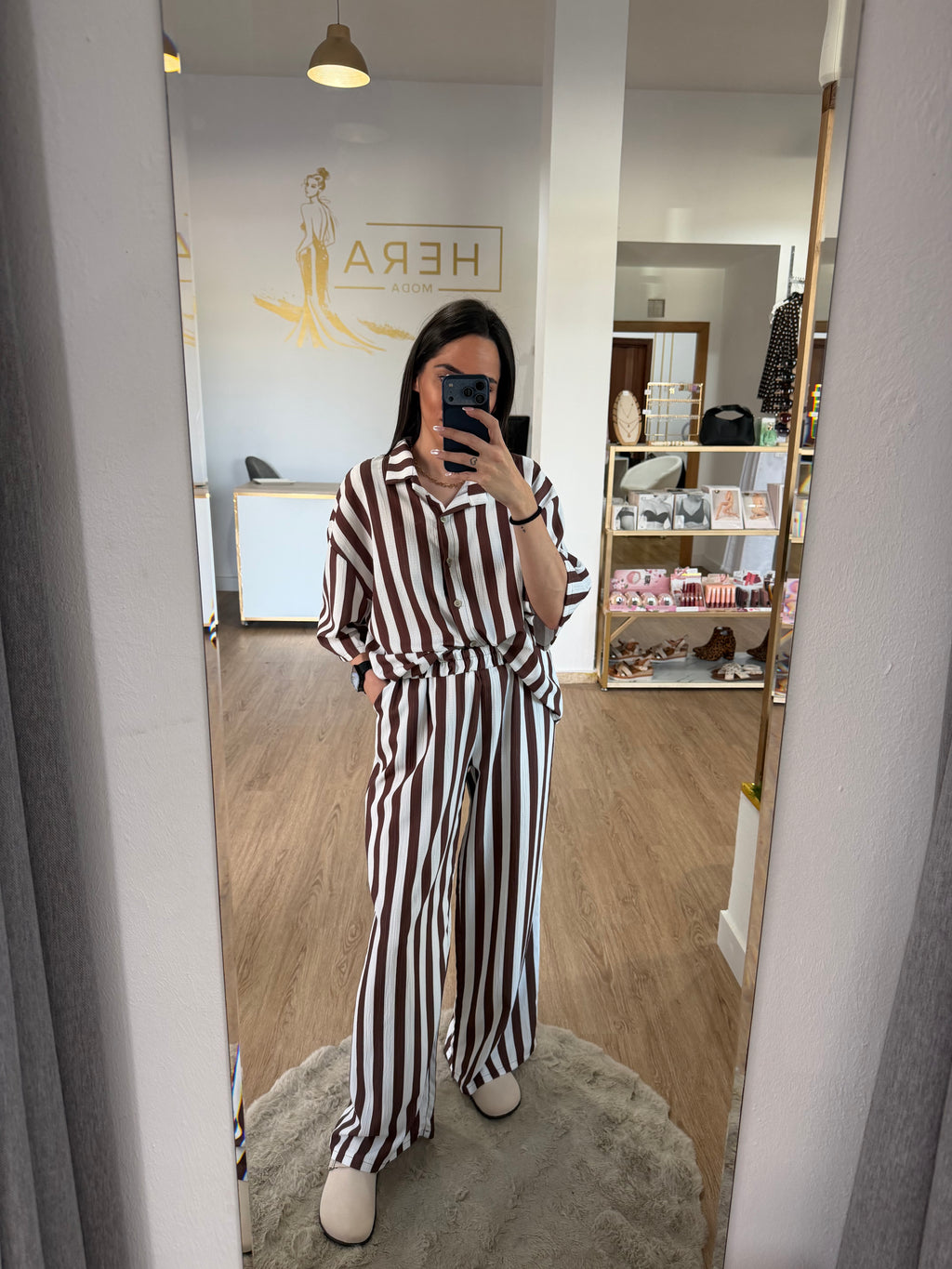Conjunto Dos Piezas Estilo Pijamero de Camisa y Pantalón a Rayas - 2 colores