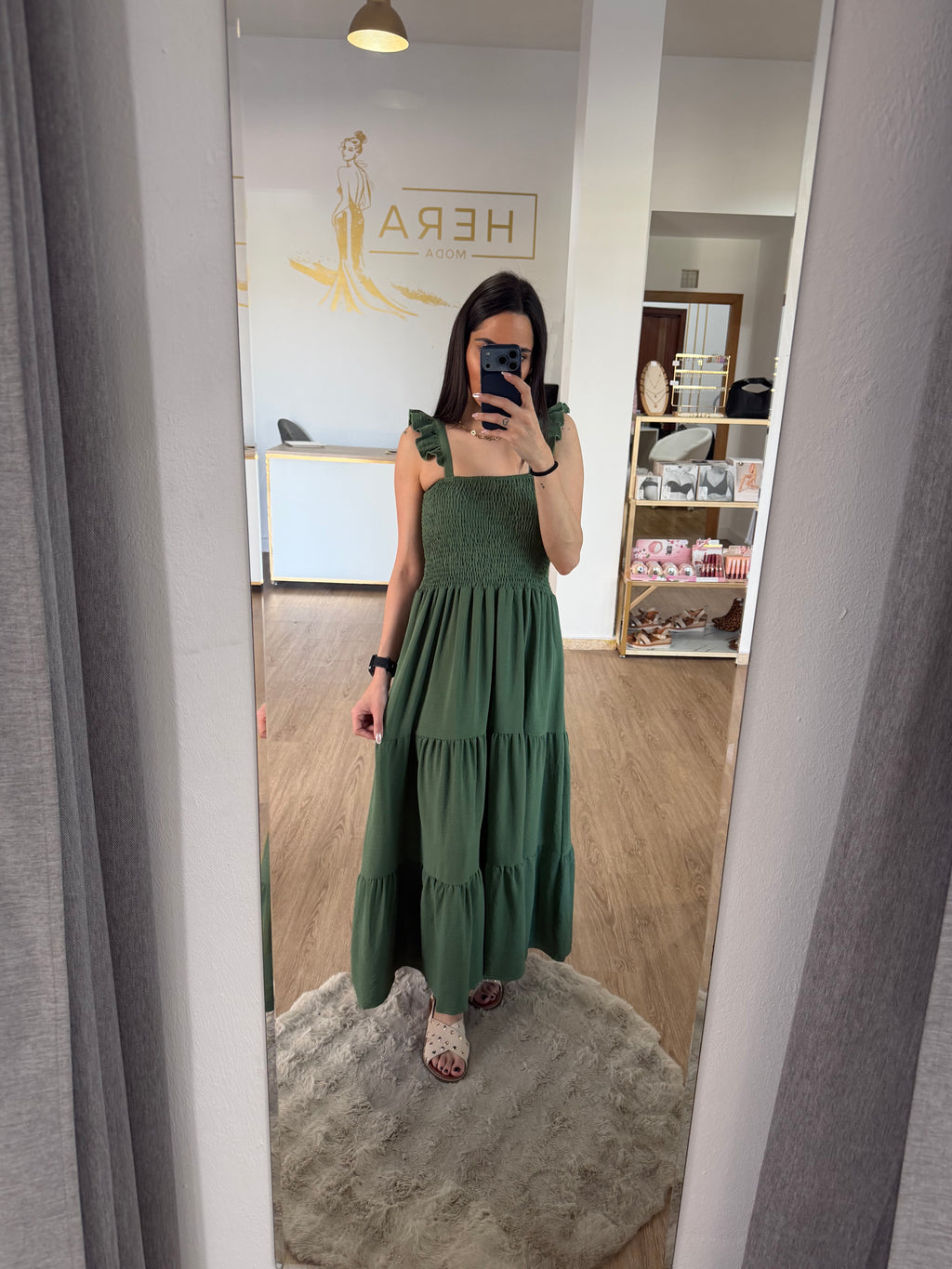 Vestidos Largo de Tirantes con Volante y Cuerpo de Nido de Abeja - 3 colores
