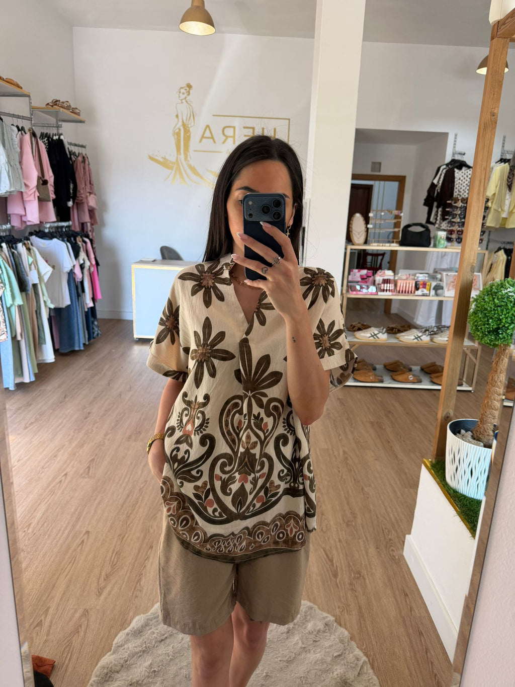Blusa Fluida Estampado Floral y Cuello Mao / Blusa Boho