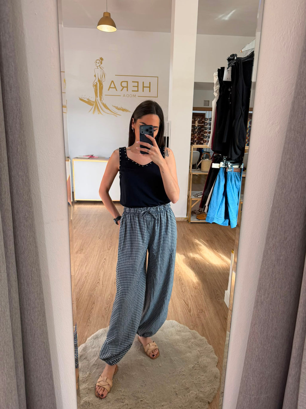 Pantalón Bombacho Cuadros Vichy con Lazo / Pantalón Fluido Tobillo Elástico