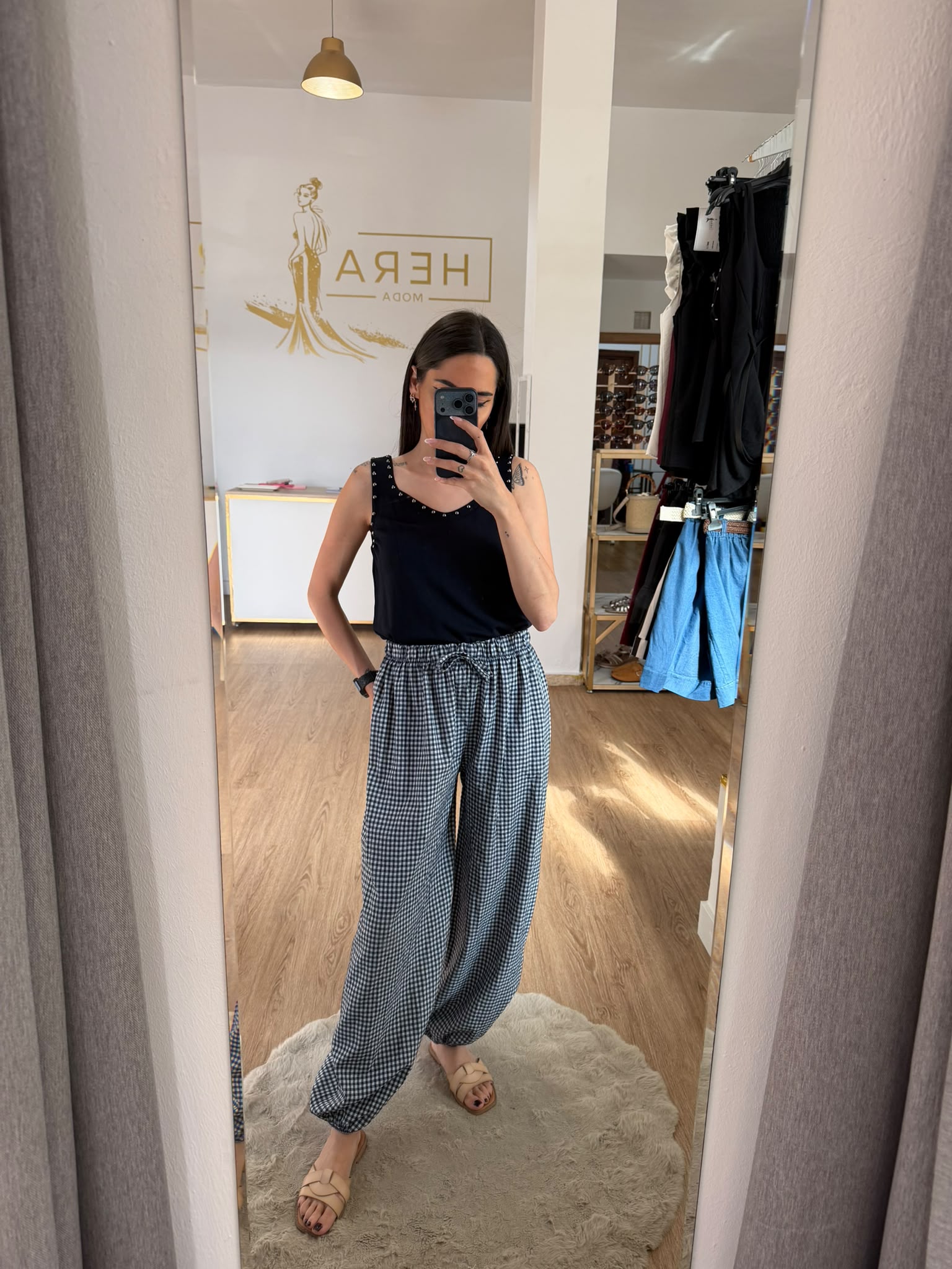 Pantalón Bombacho Cuadros Vichy con Lazo / Pantalón Fluido Tobillo Elástico