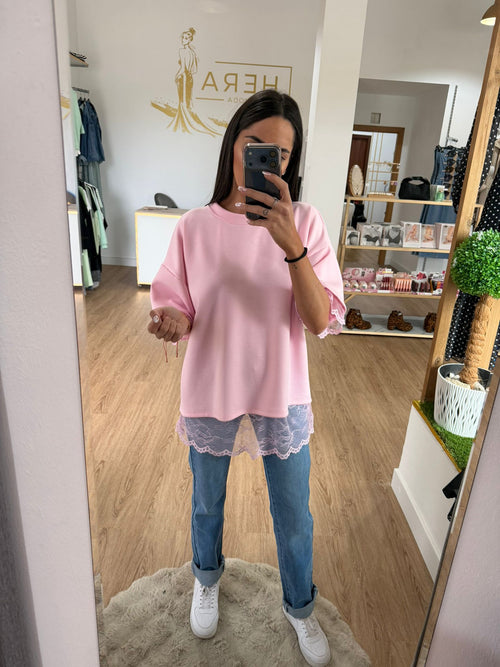 Camiseta Algodón con Detalle de Encaje - Estilo casual chic