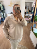 Sudadera Efecto Camisa con Cuello Polo y Bajo de Rayas