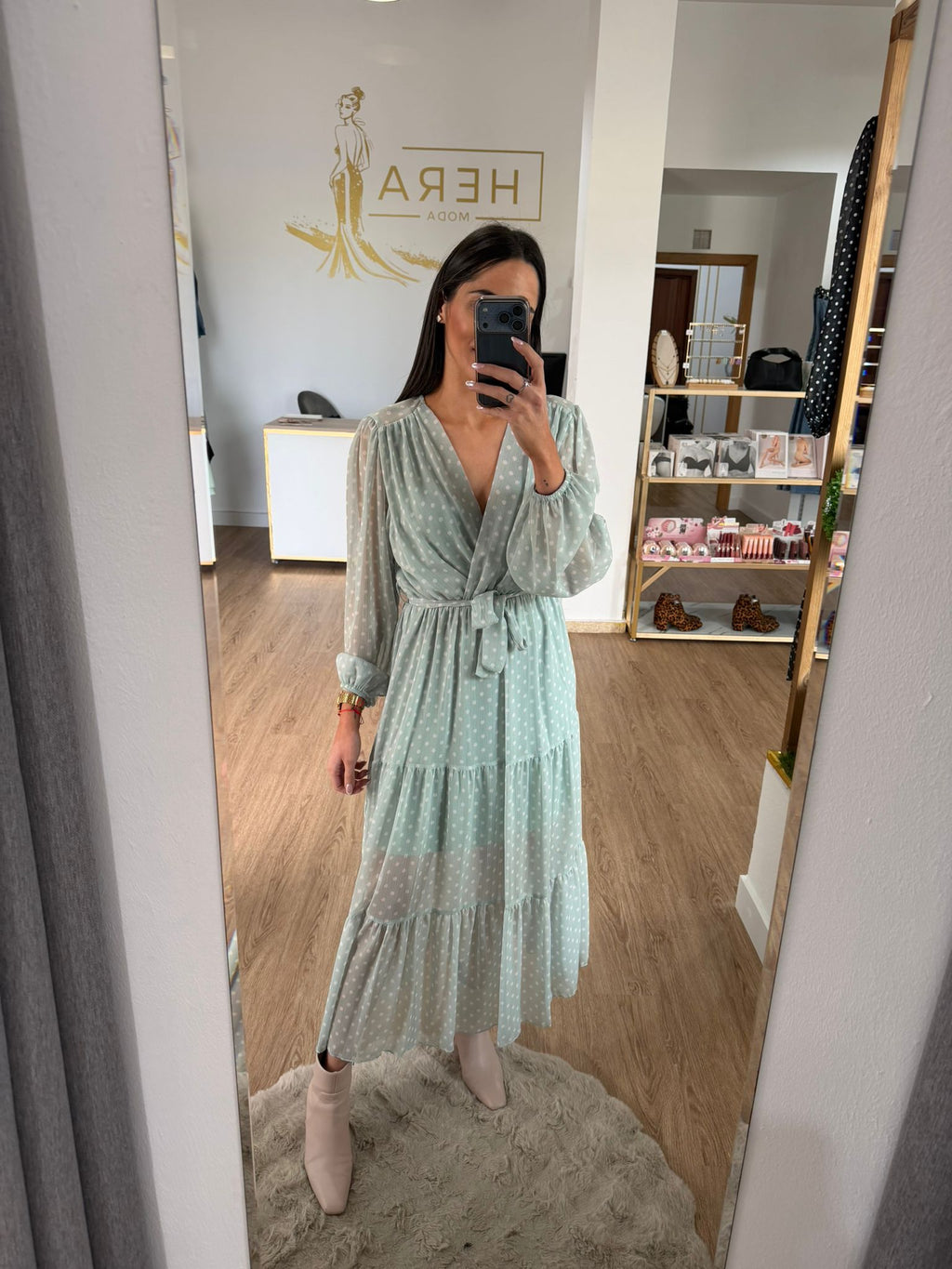 Vestido Largo Gasa Lunares - Cintura ajustable