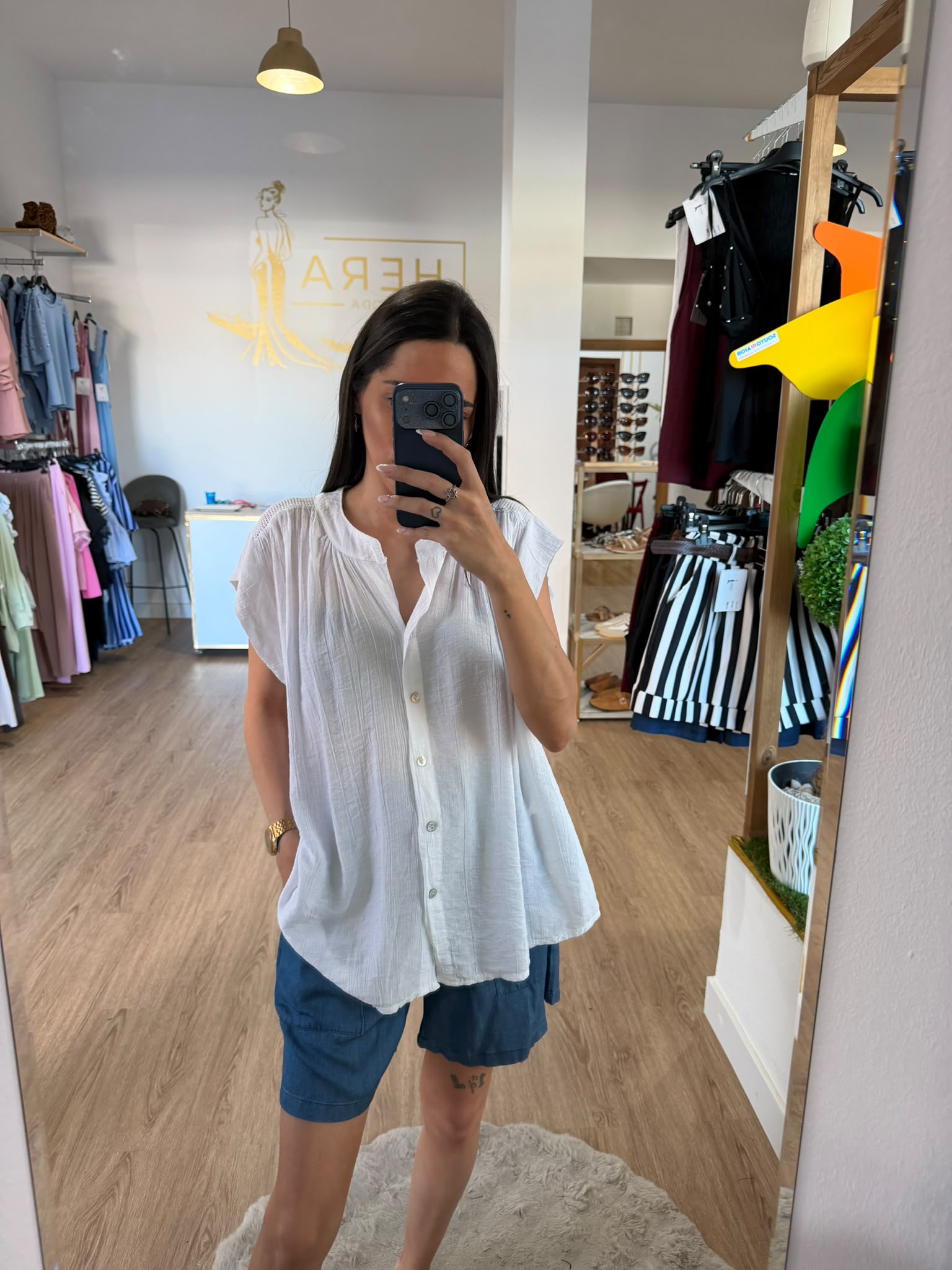 Blusa Fluida Efecto Arrugado Con Cuello Mao / Camisa Oversize Manga Corta Caída