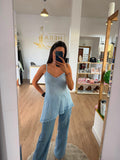 Top Tirantes Asimétrico con Encaje - Blusa Fluida Textura Guipur Mujer