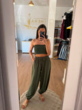 Pantalón Bombacho Fluido con Tachuelas / Pantalón de Cintura Elástica y Puño