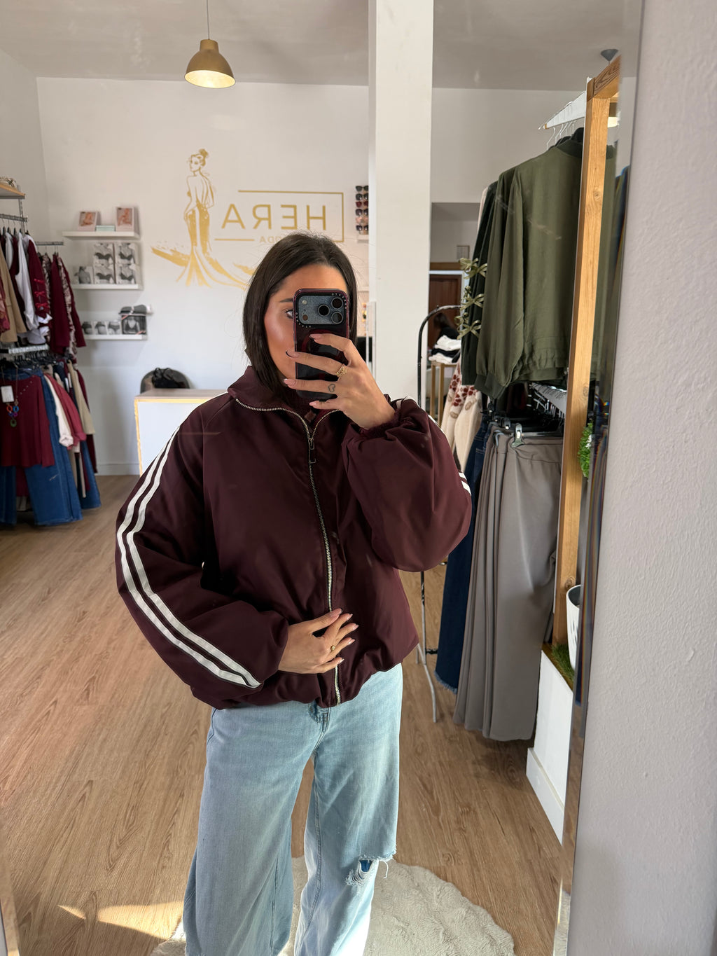 Chaqueta Bomber Estilo Deportivo con Bandas Laterales y Cuello Perkins