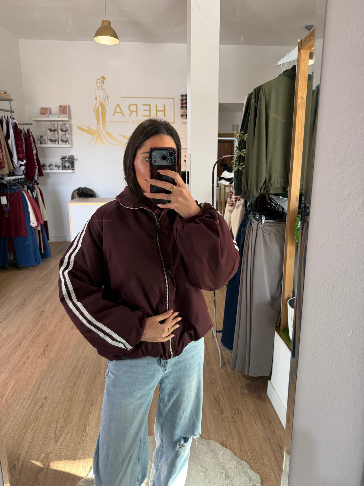Chaqueta Bomber Estilo Deportivo con Bandas Laterales y Cuello Perkins