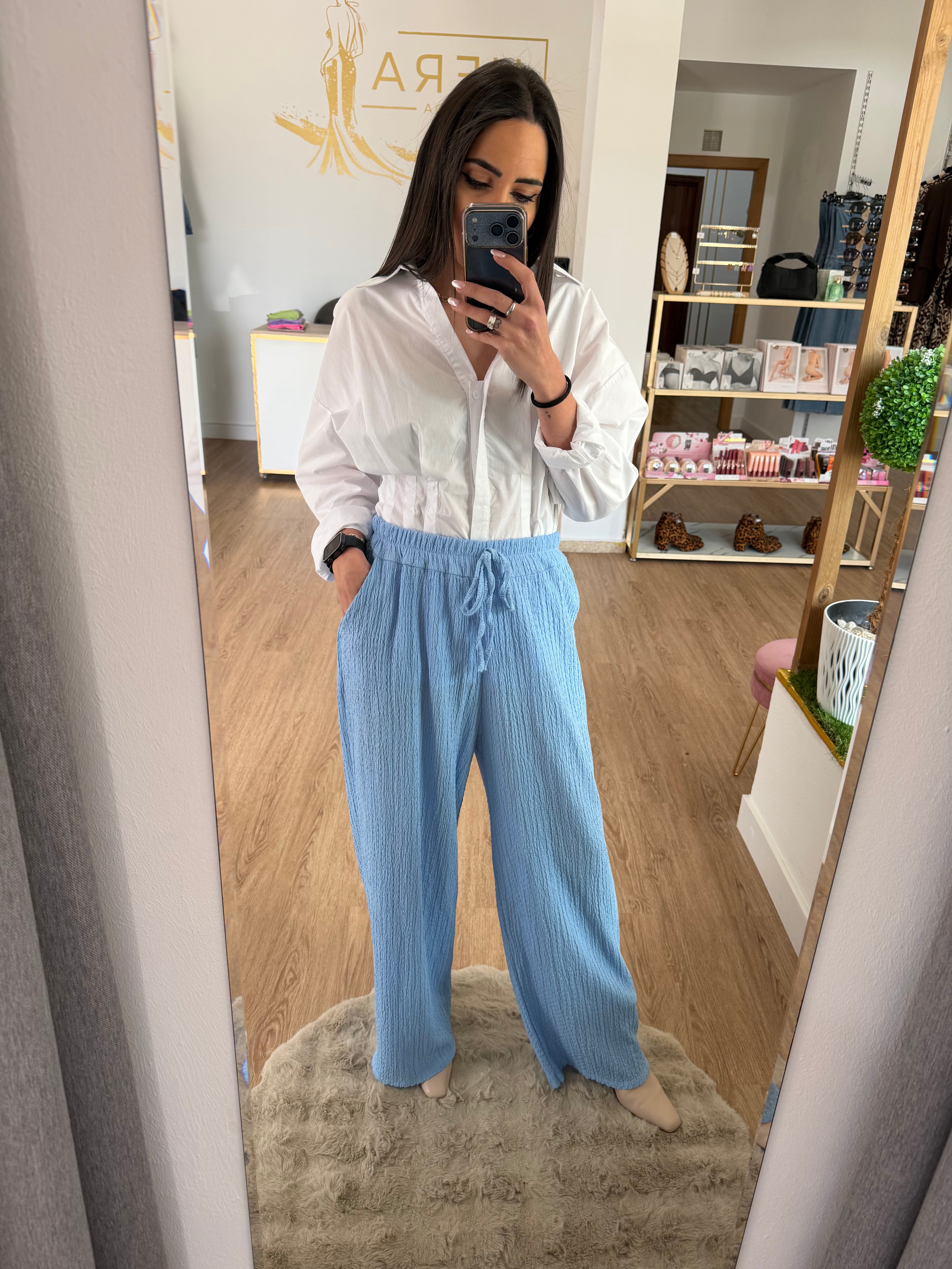 Pantalón palazzo bambula con cintura elástica