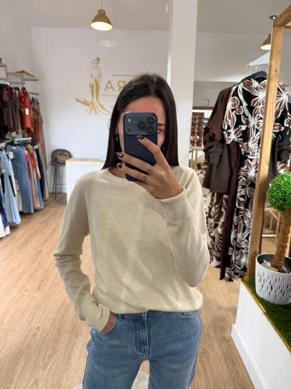 Jersey de punto con cuello redondo / Básico suave en varios colores
