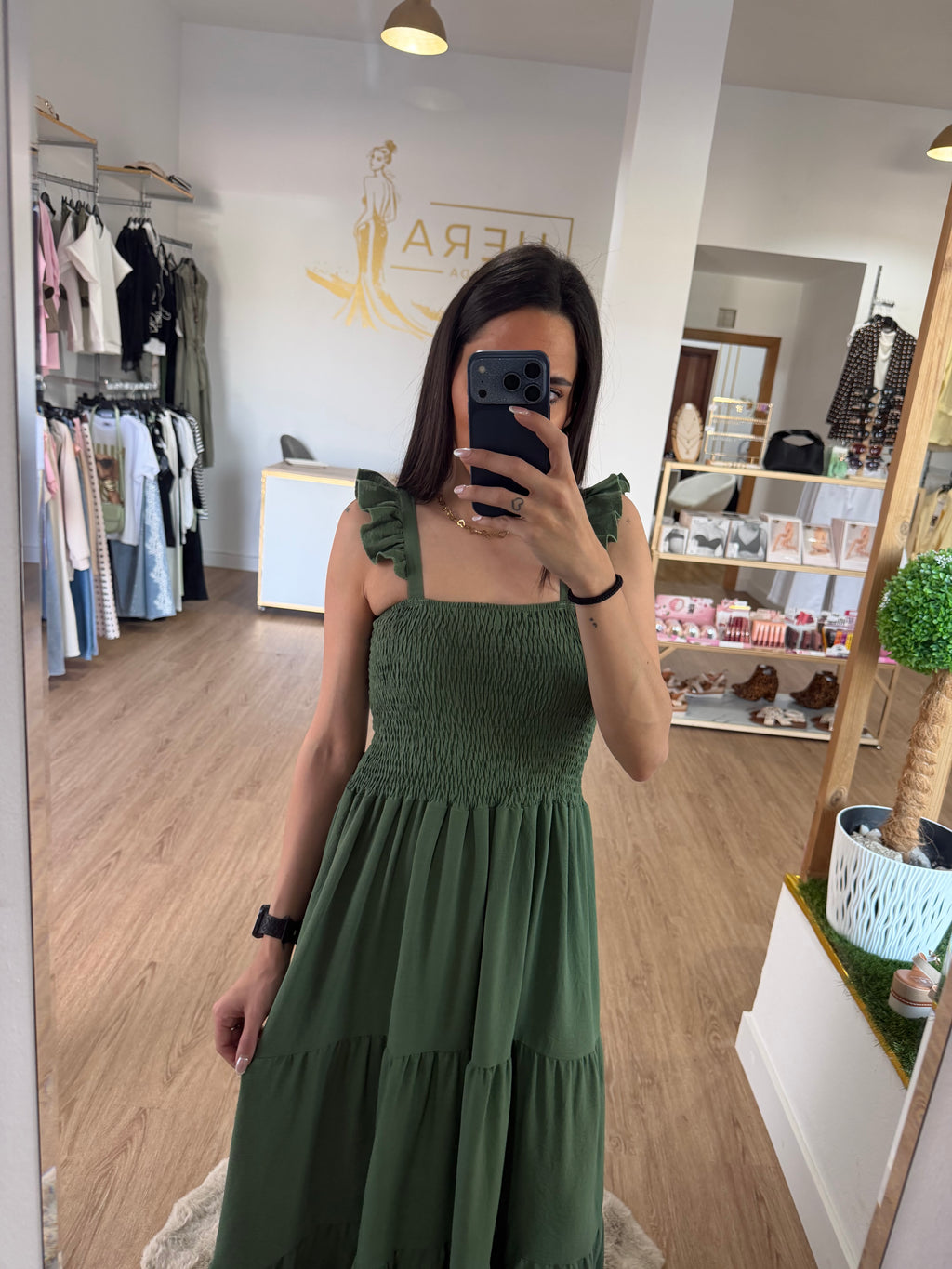 Vestidos Largo de Tirantes con Volante y Cuerpo de Nido de Abeja - 3 colores