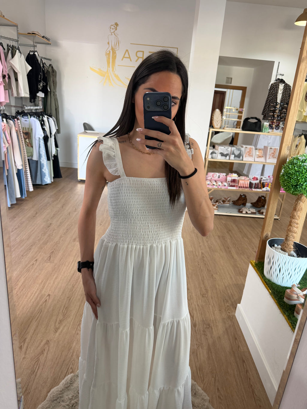 Vestidos Largo de Tirantes con Volante y Cuerpo de Nido de Abeja - 3 colores