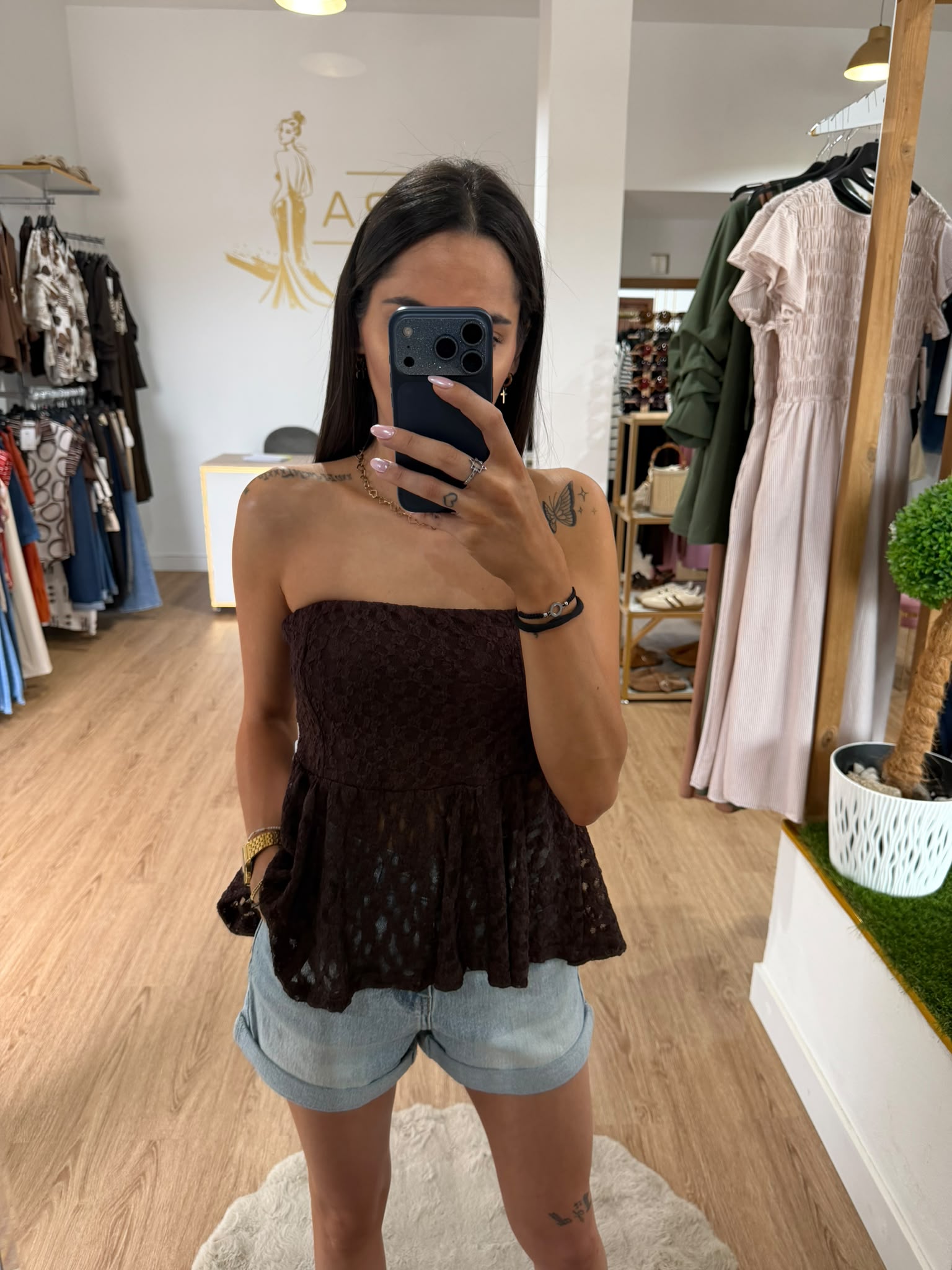 Top palabra de honor de encaje con peplum / Corset sin tirantes