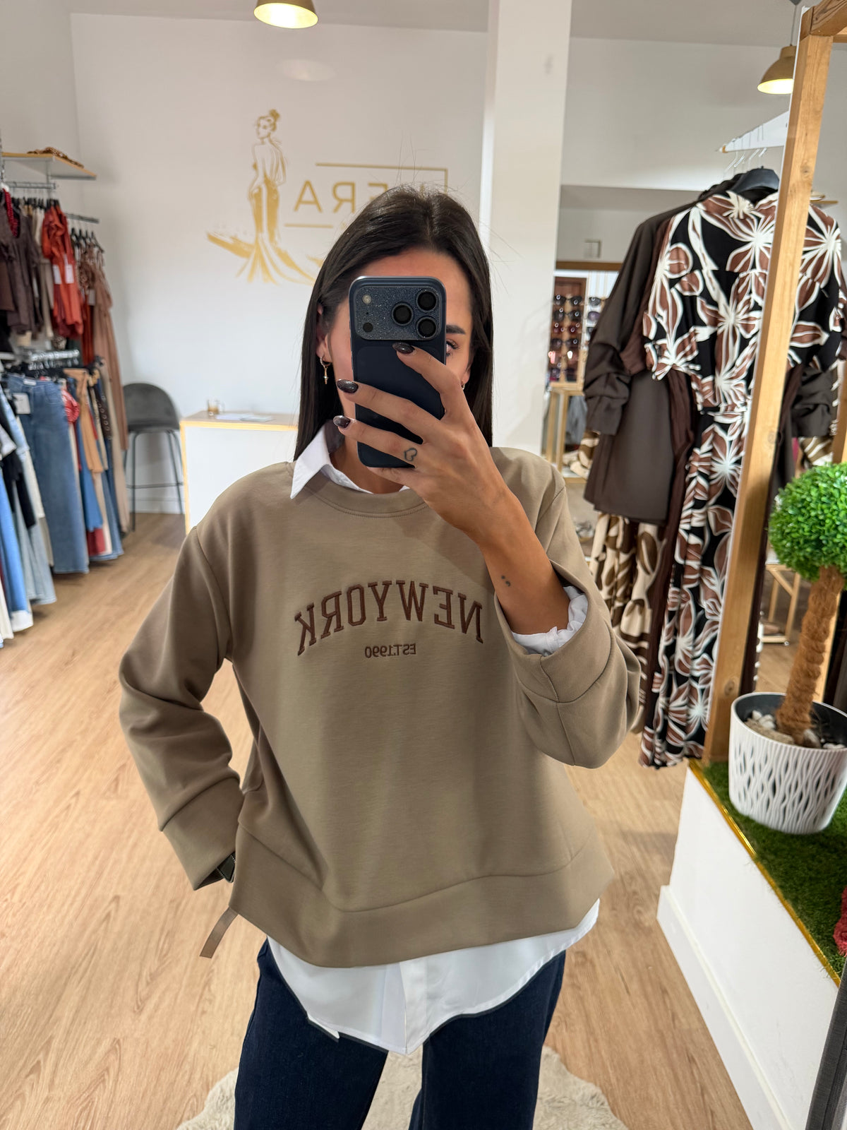 Sudadera Bordada New York / Sudadera Universitaria Crop Ligera