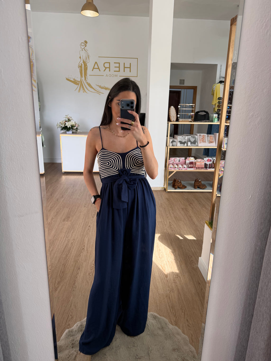Mono Largo de Tirantes con Cuerpo Crochet y Pierna Ancha
