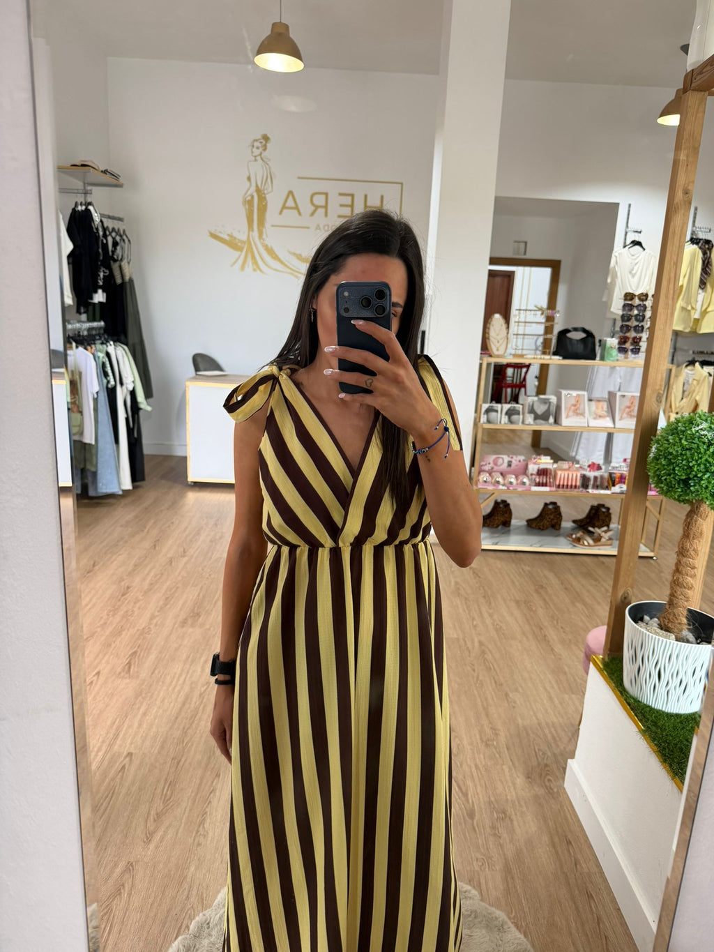 Vestido Largo de Rayas Bicolor con Lazadas - Vestido Fluido Escote Cruzado Mujer