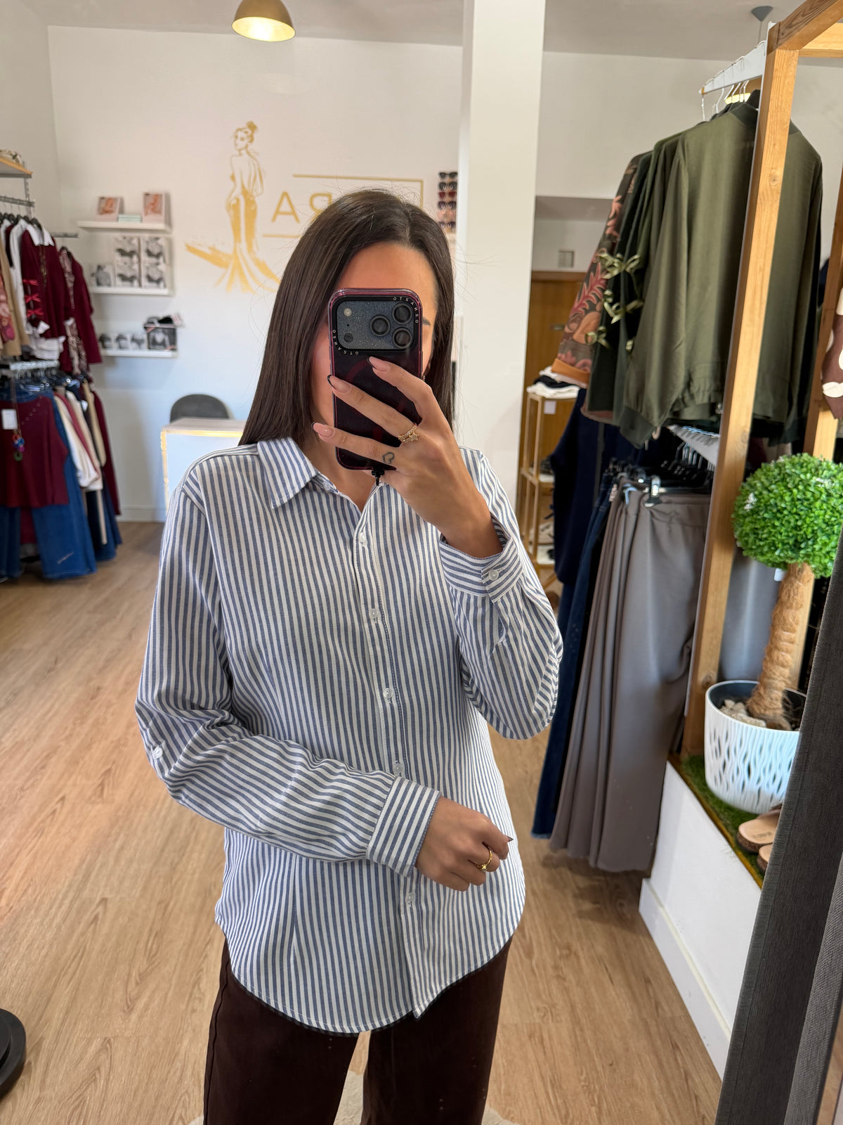 Camisa Clásica a Rayas Verticales con Manga Regulable