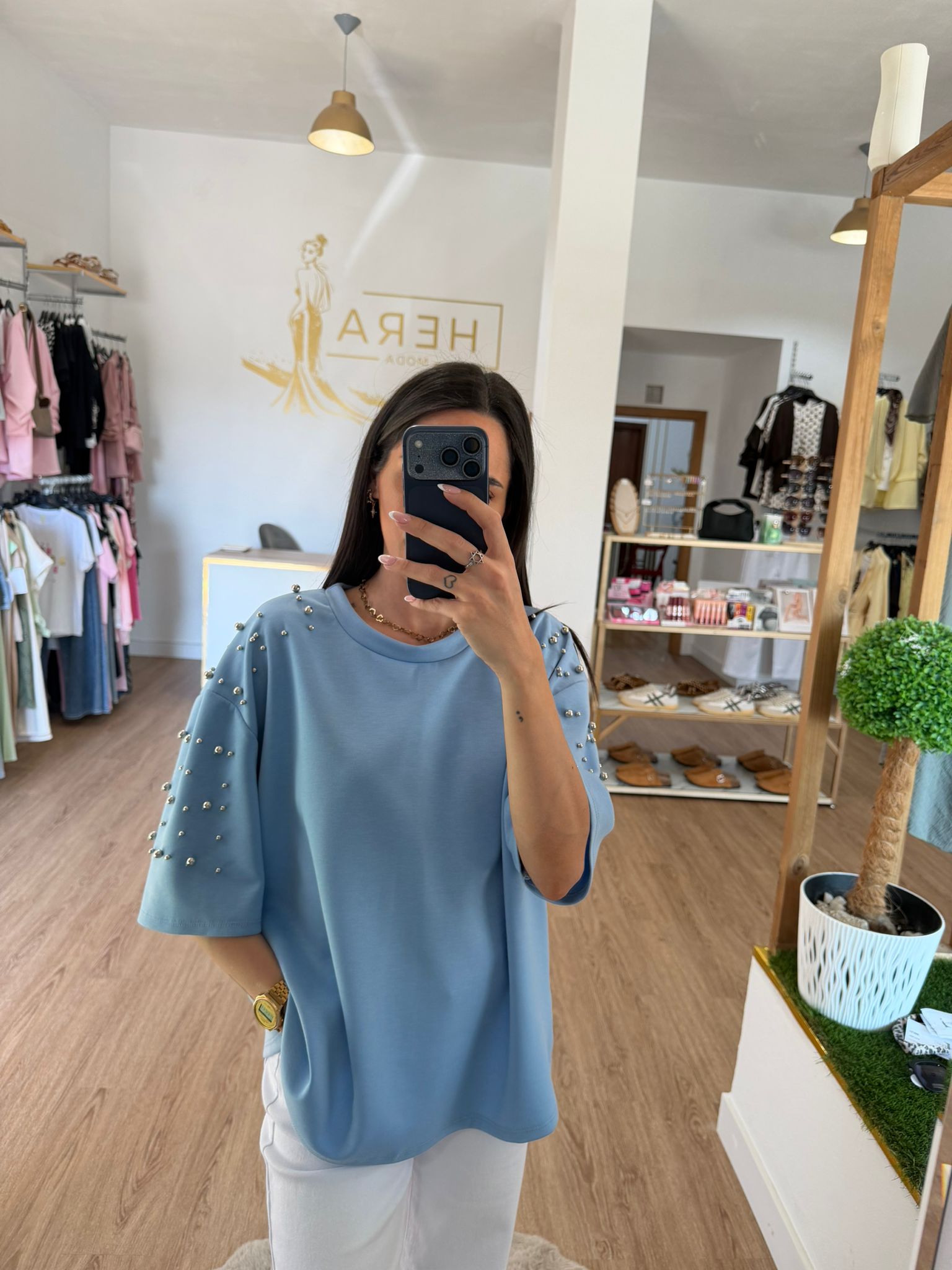 Camiseta Fluida con Perlas / Camiseta Manga Corta