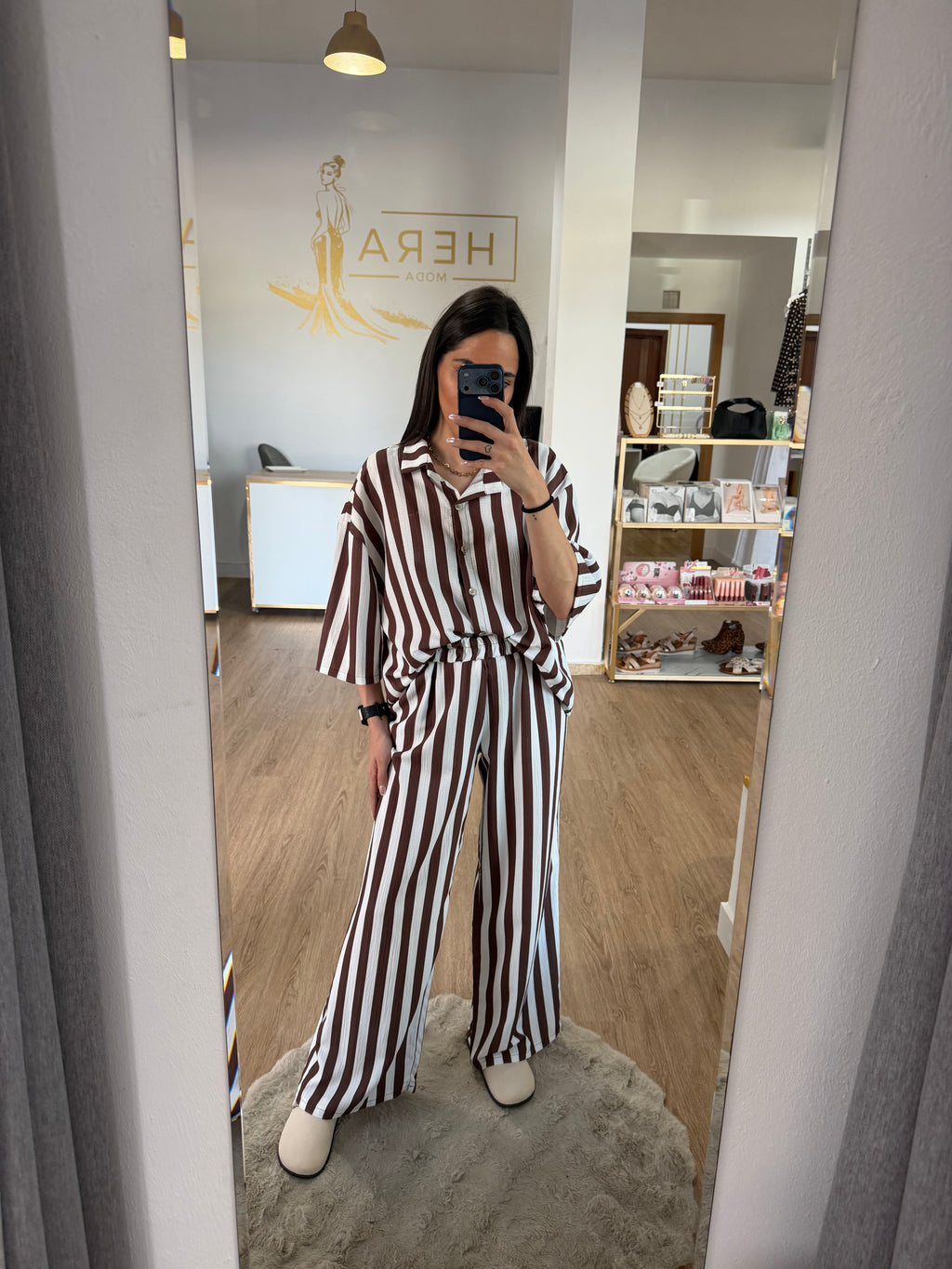 Conjunto Dos Piezas Estilo Pijamero de Camisa y Pantalón a Rayas - 2 colores