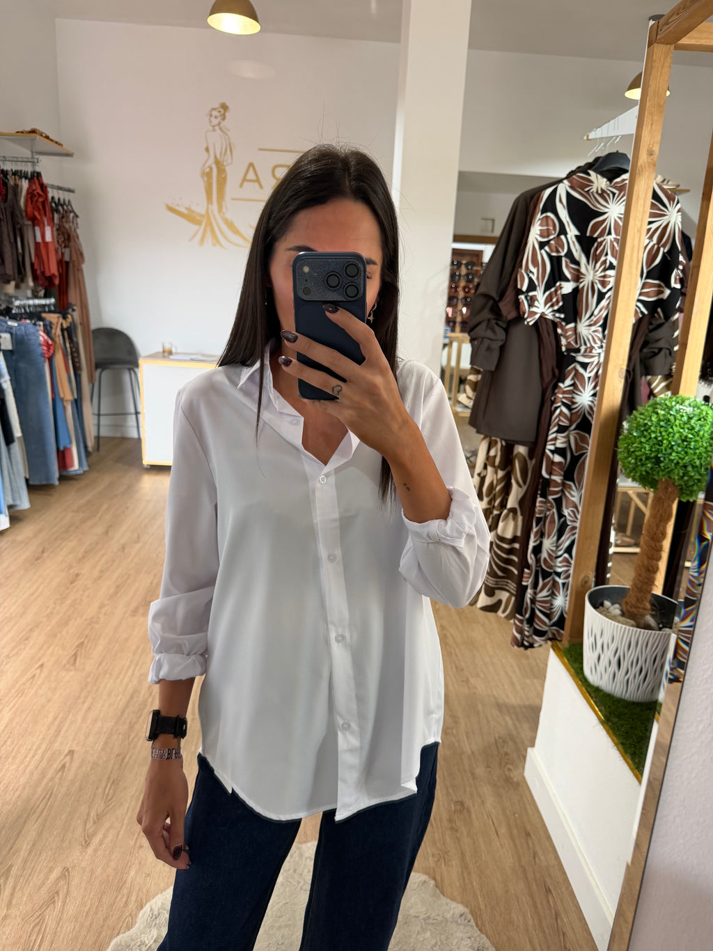 Camisa blanca básica de popelín / Camisa mujer con botones