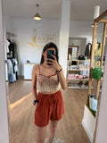 Conjunto de Dos Piezas de Top Crochet de Rafia y Short - 2 colores